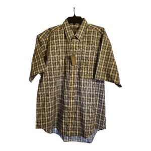 MEN'S BLUE AND BEIGE PLAID SHORT SLEEVE SUMMER SHIRT VAN HEUSEN NWT X LARGE